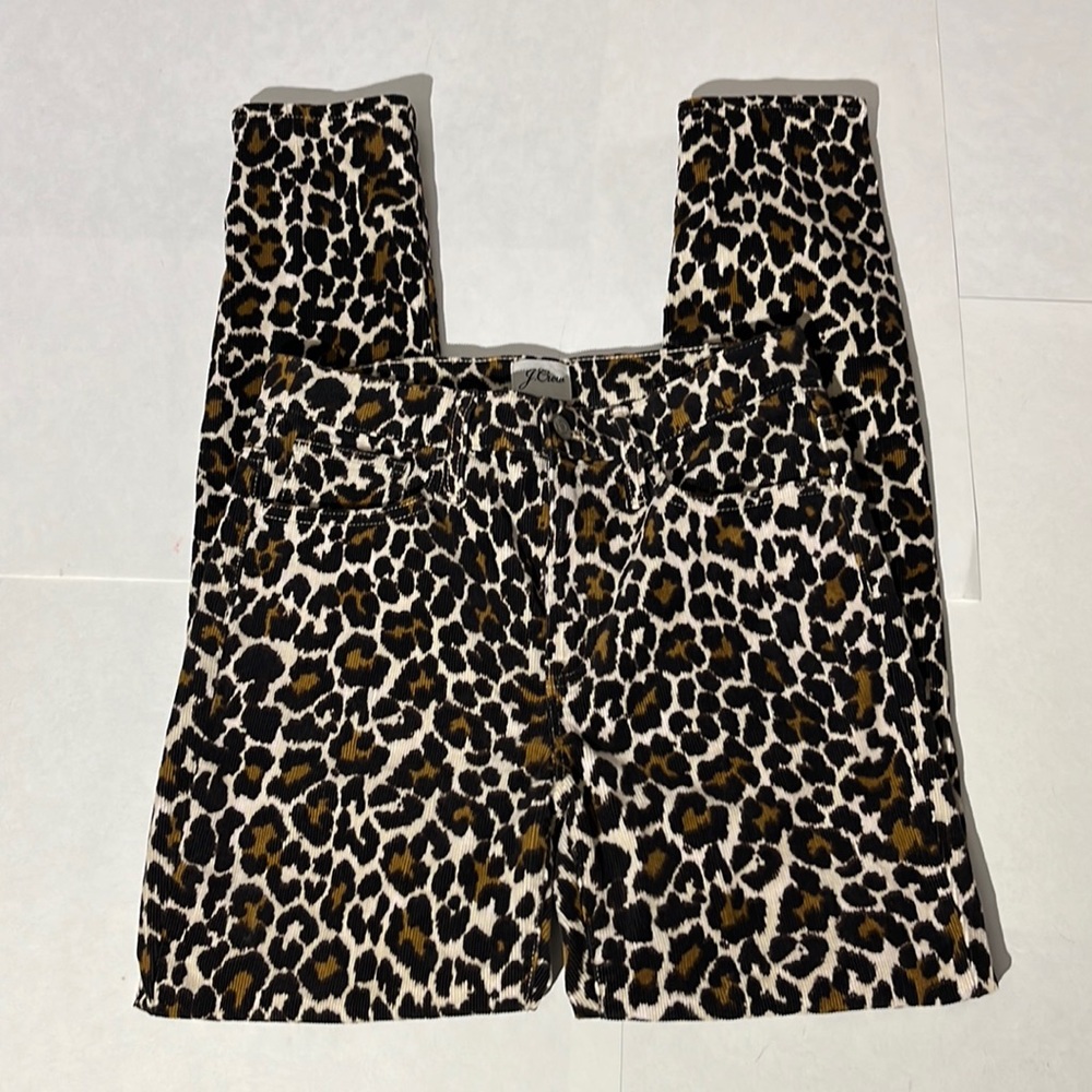 J. Crew 10" toothpick animal print skinny pants sz 25 leopard cheetah corduroy